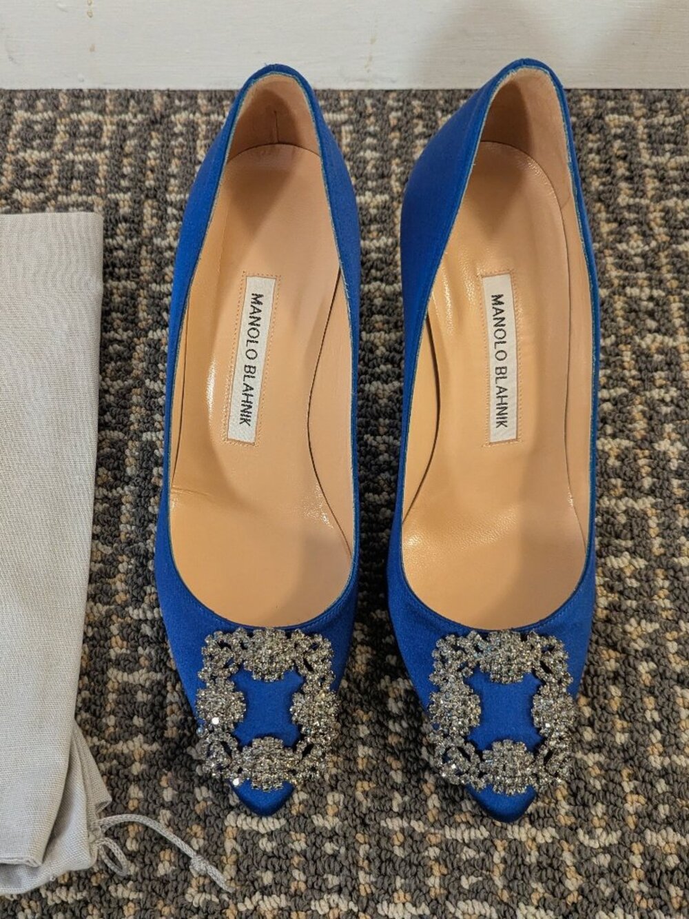 Manolo Blahnik Hangisi Blue Satin Pumps